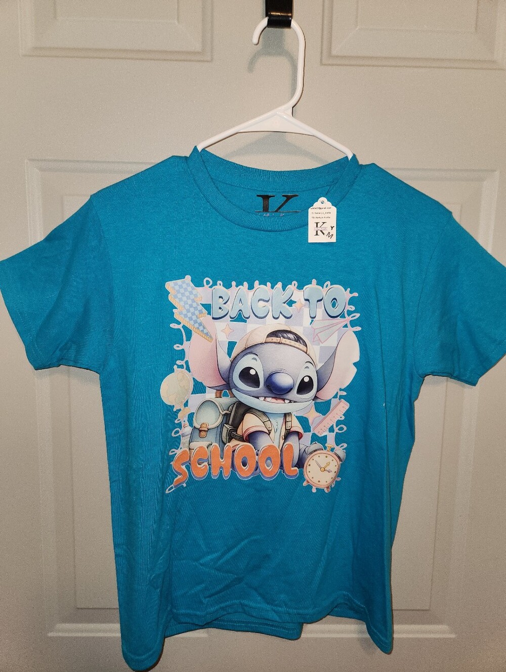 Kids Youth Medium "Back to School" Stitch Graphic Tee - Blue